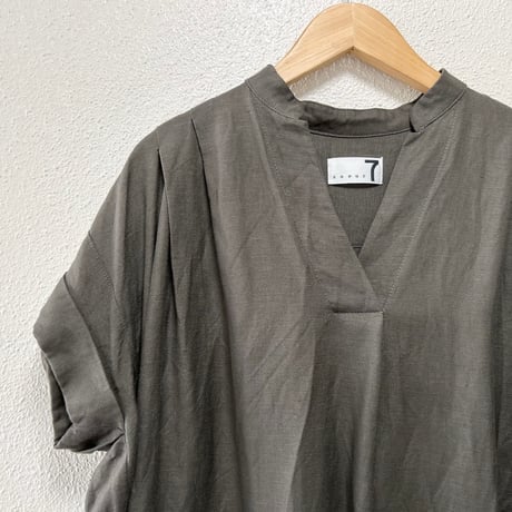soeur7 フレンチスリーブリネンブレンドワンピース