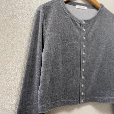 MACPHEE コットンポリエステルベロア クルーネックカーディガン