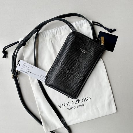 販売継続品/ タグ付き未使用品 VIOLAd'ORO ADRIA   V-1289 リザード型押しレザー スマートフォンポシェット