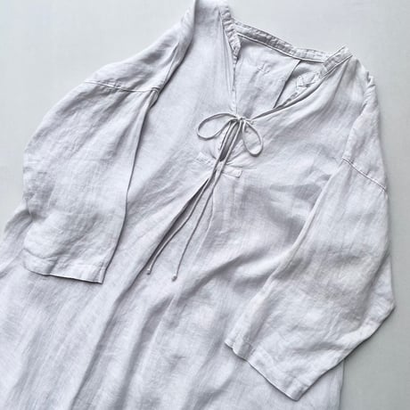 nest Robe リネンバンドカラースモックワンピース 【ブルーグレー】