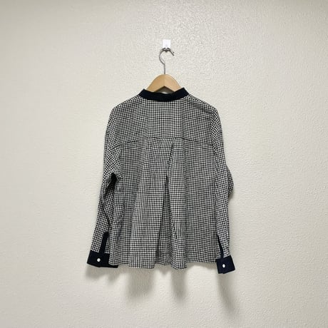 ina コットン麻起毛ワッシャーブロードチェックブラウス