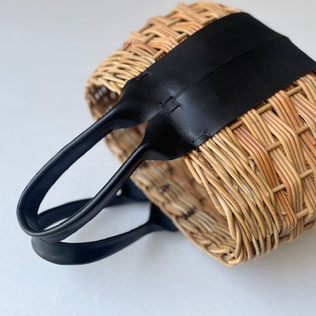 handmade 本革×籐 カゴバッグ