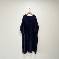 nest Robe リネンバンドカラースモックワンピース 【ネイビー】