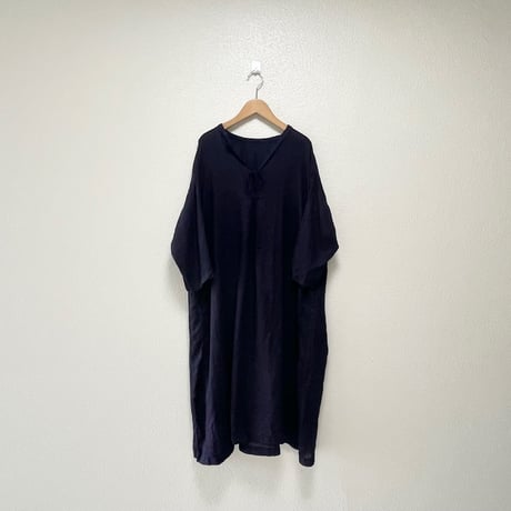 nest Robe リネンバンドカラースモックワンピース 【ネイビー】