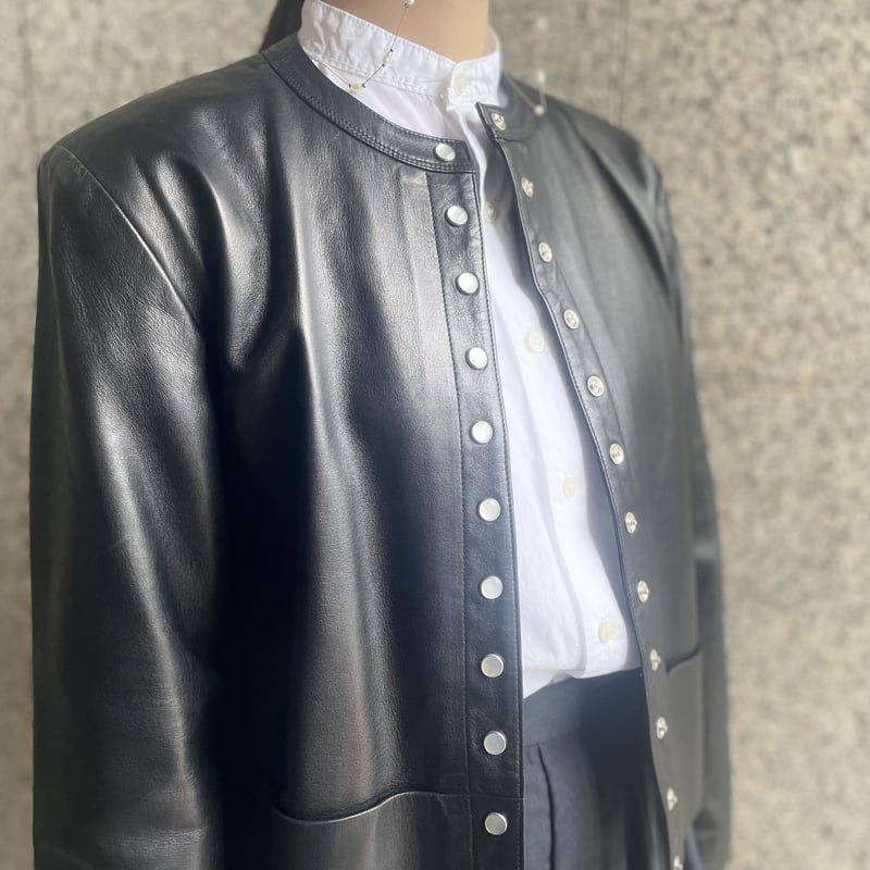 美品✨アニエスベー ラムレザー ジャケット パール スナップボタン 羊革 黒 美品✨アニエスベー ラムレザー ジャケット パール スナップボタン 羊
