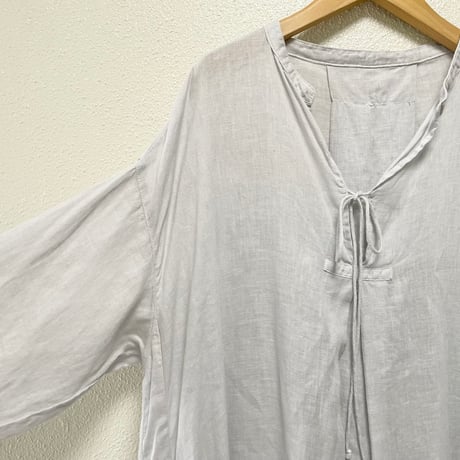 nest Robe リネンバンドカラースモックワンピース 【ブルーグレー】