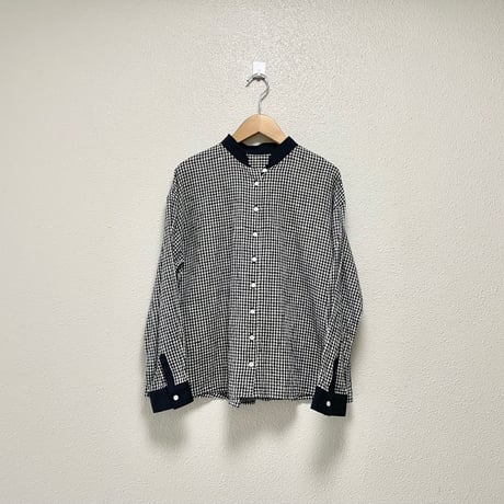 ina コットン麻起毛ワッシャーブロードチェックブラウス
