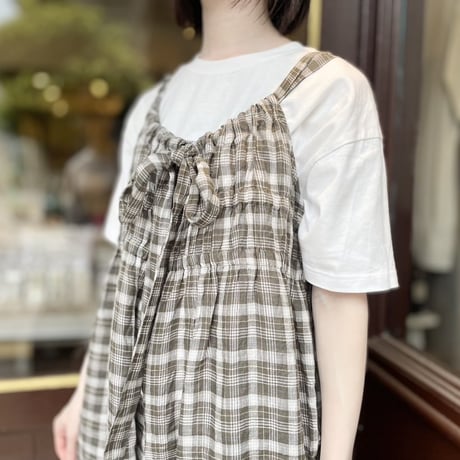 l'atelier du savon L/リボンのドロストオーバーオール