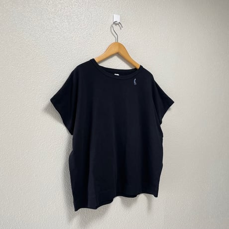 2025SS / grin オーガニックエーゲ海天竺 コーヒー刺繍ドルマンTシャツ（ブラック）
