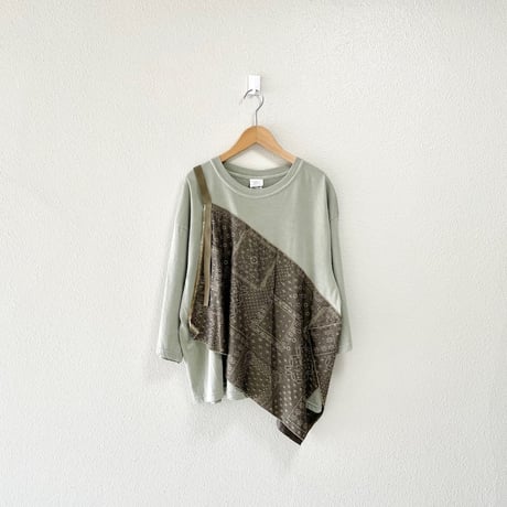 kha:ki コットン天竺ジャガードドッキングリメイクTシャツ