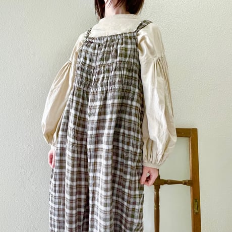 l'atelier du savon L/リボンのドロストオーバーオール