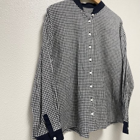 ina コットン麻起毛ワッシャーブロードチェックブラウス