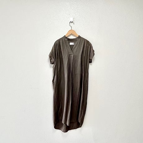soeur7 フレンチスリーブリネンブレンドワンピース