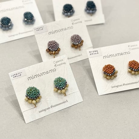 mimumemo 3種のビーズの耳飾り