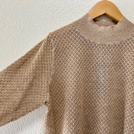 Malle chambre de charme ラミー/コットン 透かし編みハイネックサマーセーター