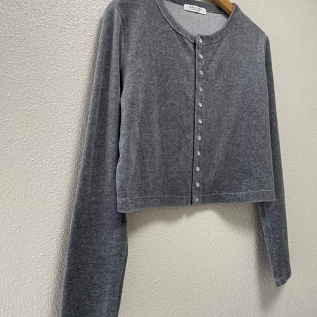 MACPHEE コットンポリエステルベロア クルーネックカーディガン