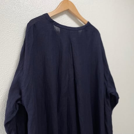 nest Robe リネンバンドカラースモックワンピース 【ネイビー】