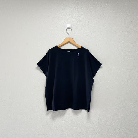 2025SS / grin オーガニックエーゲ海天竺 コーヒー刺繍ドルマンTシャツ（ブラック）