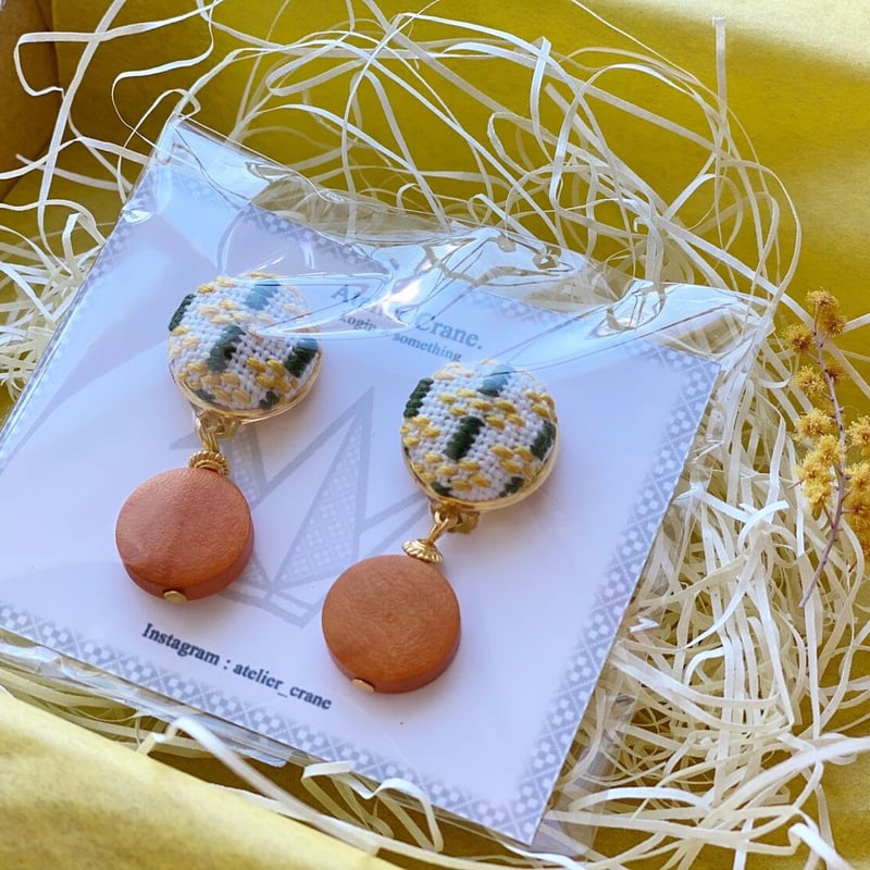 MIMOZA】こぎん刺し イヤリング/ピアス ミモザ | 工房クレーン