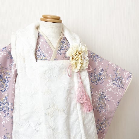 <七五三着物3歳>　ドライフラワー×刺繍レース