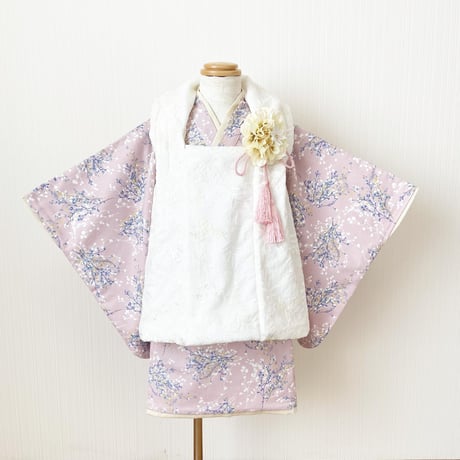 <七五三着物3歳>　ドライフラワー×刺繍レース