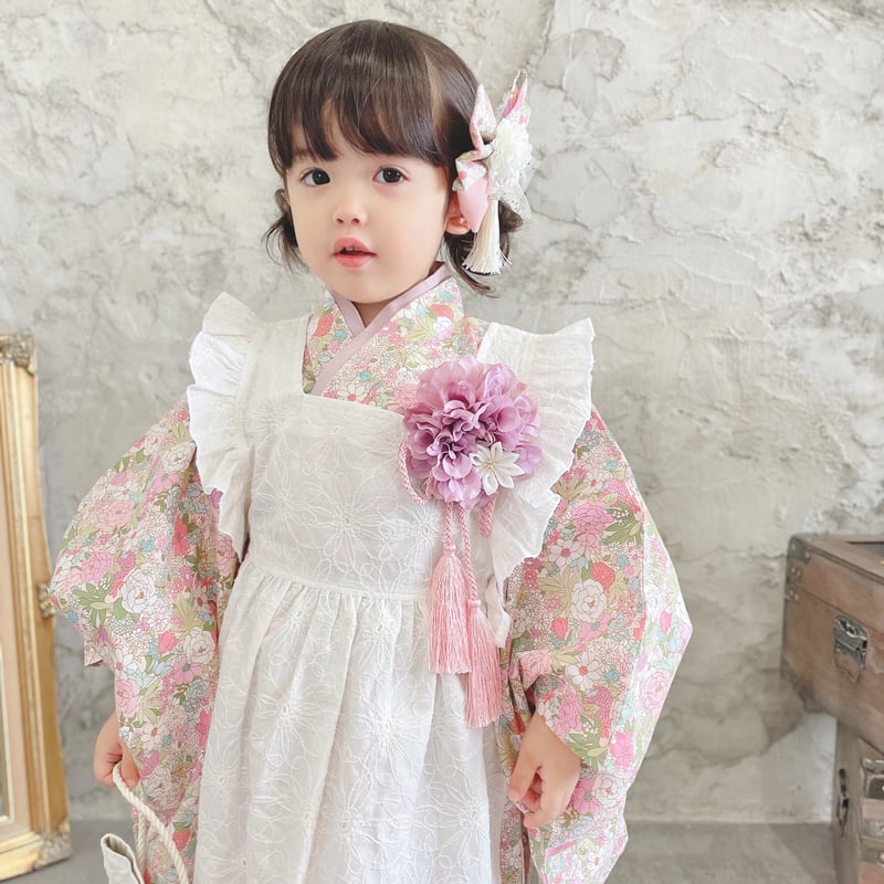 七五三着物3歳> 花柄ピンク×刺繍レース | moco moco powan 七五三着物3歳> 花柄ピンク×刺繍レース | moco moco powan
