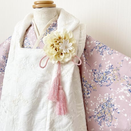 <七五三着物3歳>　ドライフラワー×刺繍レース