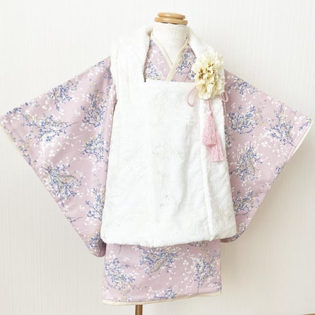 <七五三着物3歳>　ドライフラワー×刺繍レース