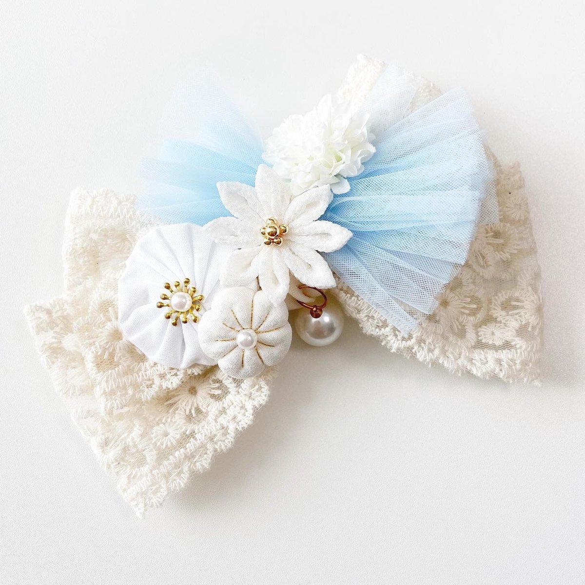七五三髪飾り〈Love ribbon シリーズ♡〉 ぐるっと可愛い髪飾♡ 107 七五三> 髪飾り 3way ライトブルー | moco moco powan