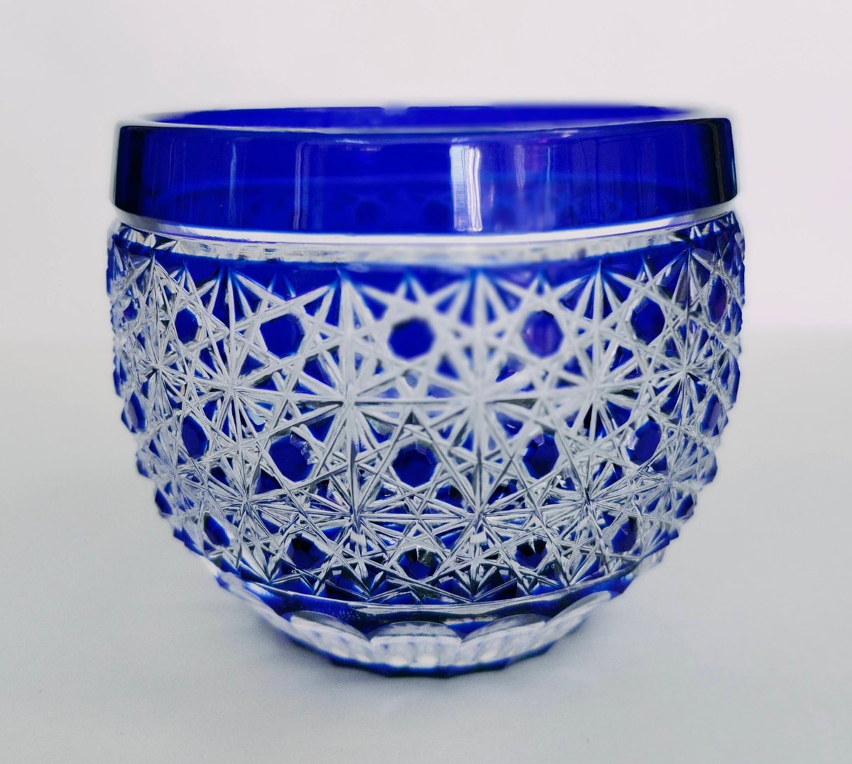 江戸切子 瑠璃 籠目菊つなぎ 鉢 17cm ボウル 江戸切子クリスタルぐい呑み 菊籠目 瑠璃色 | 江戸切子製造販売