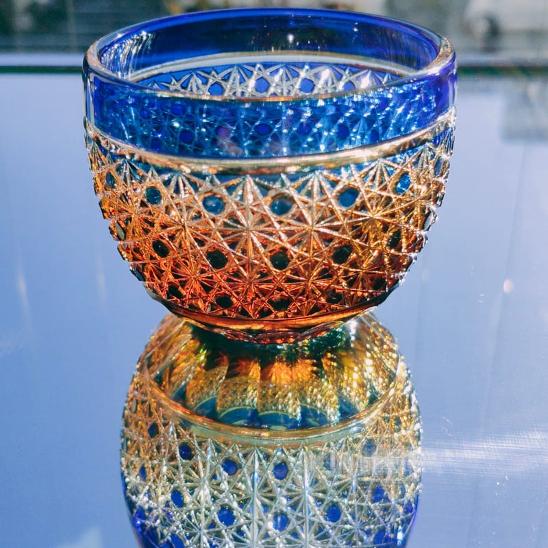 色被せ切子 ぐい呑み クリスタル 5個組 美品