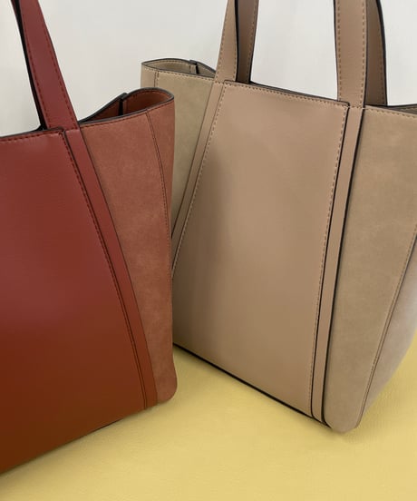 ミニポシェット付き 2Wayスエード切替 コンビ 縦型トート3col