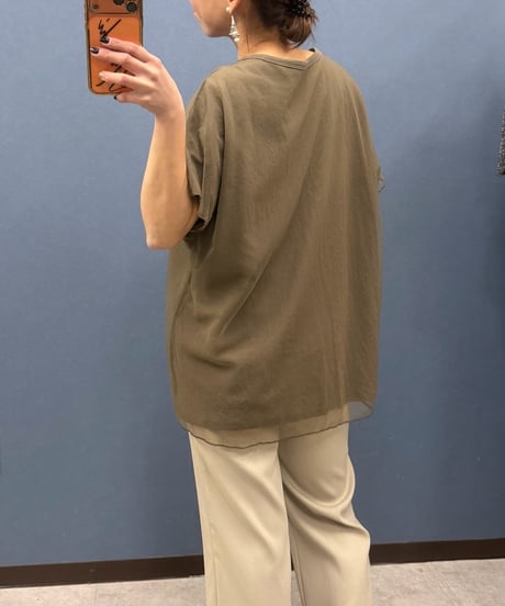 Pauline Bleu ポリーヌブロー　ビジューロゴチュールドッキングTシャツ