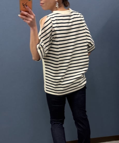 Pauline Bleu ポリーヌブロー　ボーダー切替　肩スリットTシャツ