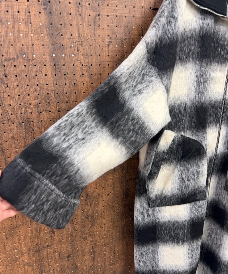 Pauline Bleu ポリーヌブロー ブロックチェック シャギーロングコート