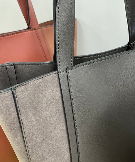 ミニポシェット付き 2Wayスエード切替 コンビ 縦型トート3col
