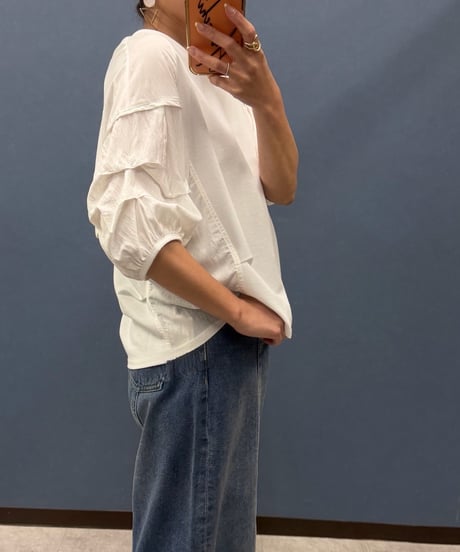 select 異素材ギャザースリーブプルオーバー