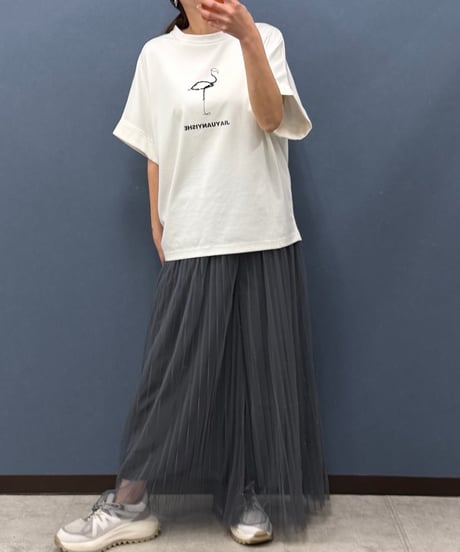 Pauline Bleu ポリーヌブロー　ビーズ フラミンゴTシャツ