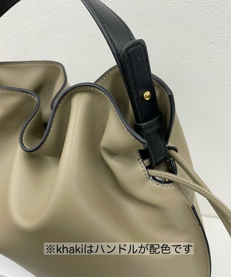 牛革製　2way 巾着バッグ　ショルダー付き