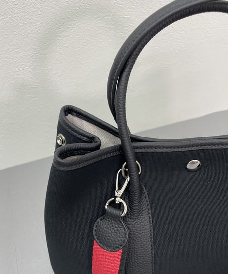 再販★牛革×canvas トートバックM  ブラック
