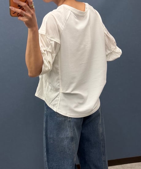 select 異素材ギャザースリーブプルオーバー
