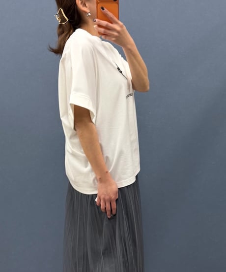 Pauline Bleu ポリーヌブロー　ビーズ フラミンゴTシャツ