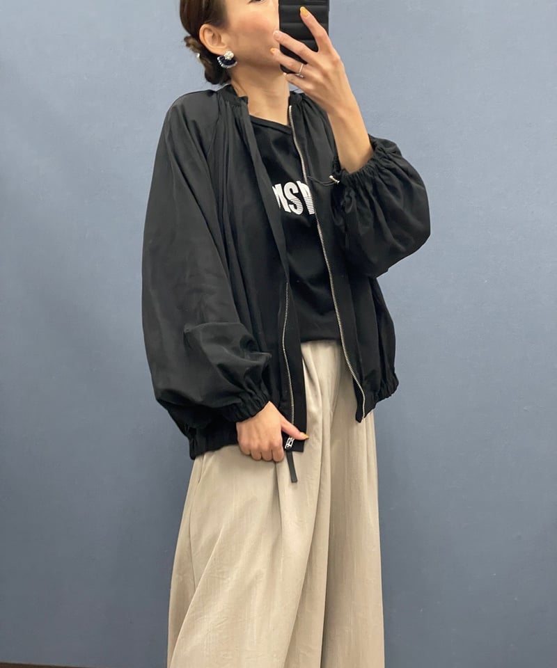 【美品】ディニテコリエ Dignite Collier シアーブルゾン 黒　F Dignite collier ディニテコリエ ノーカラー ギャザー ブルゾン | HA-CHI