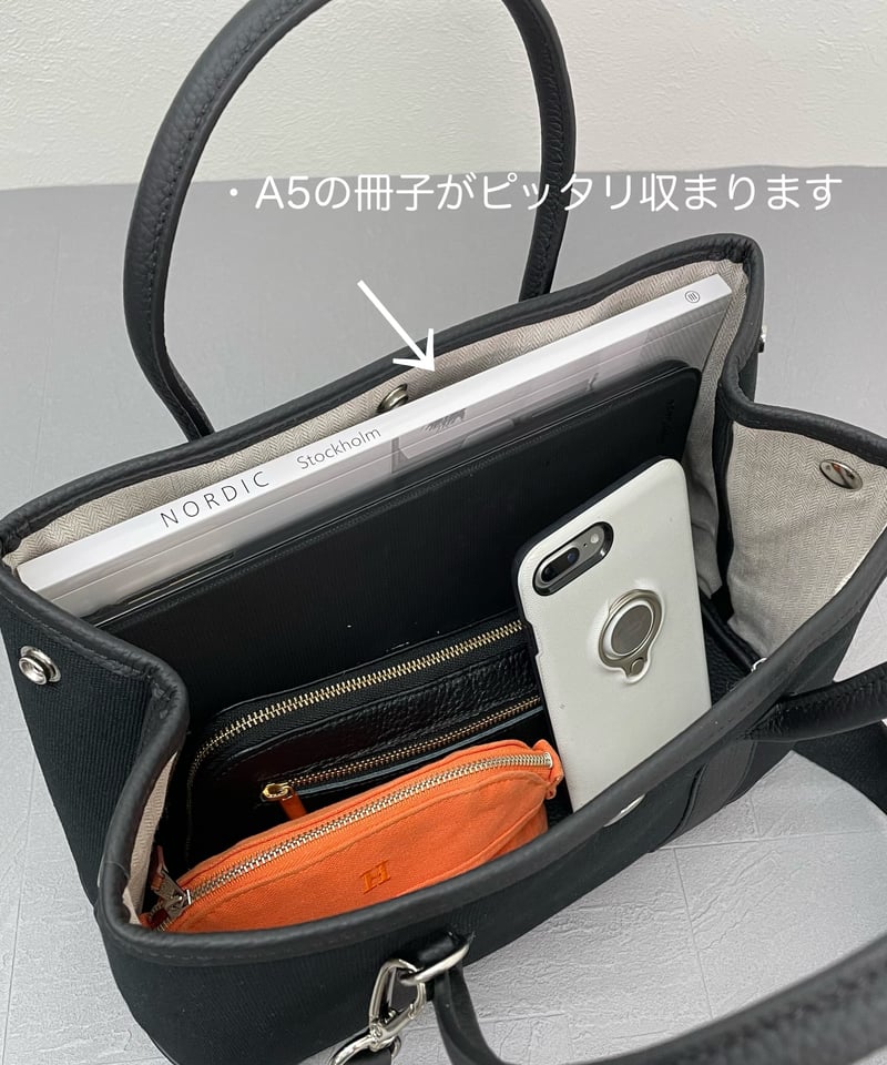 再販☆牛革×canvas トートバックM ブラック | HA-CHI