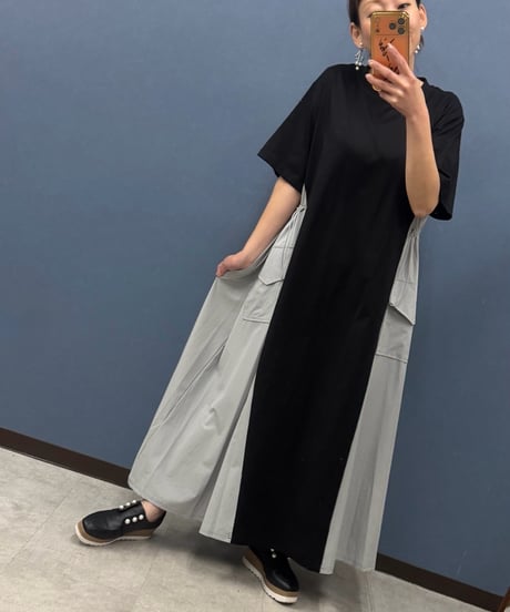 Pauline Bleu ポリーヌブロー　サイド切り替え配色ワンピース