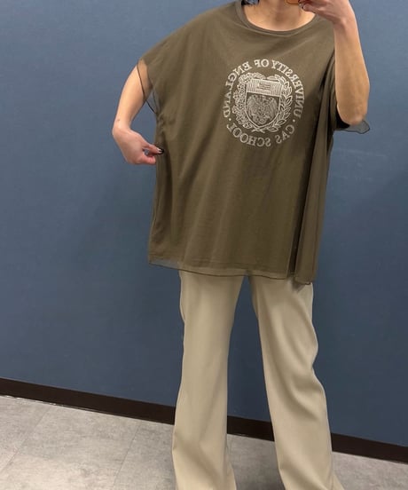 Pauline Bleu ポリーヌブロー　ビジューロゴチュールドッキングTシャツ