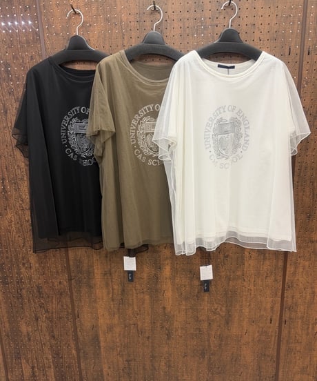 Pauline Bleu ポリーヌブロー　ビジューロゴチュールドッキングTシャツ