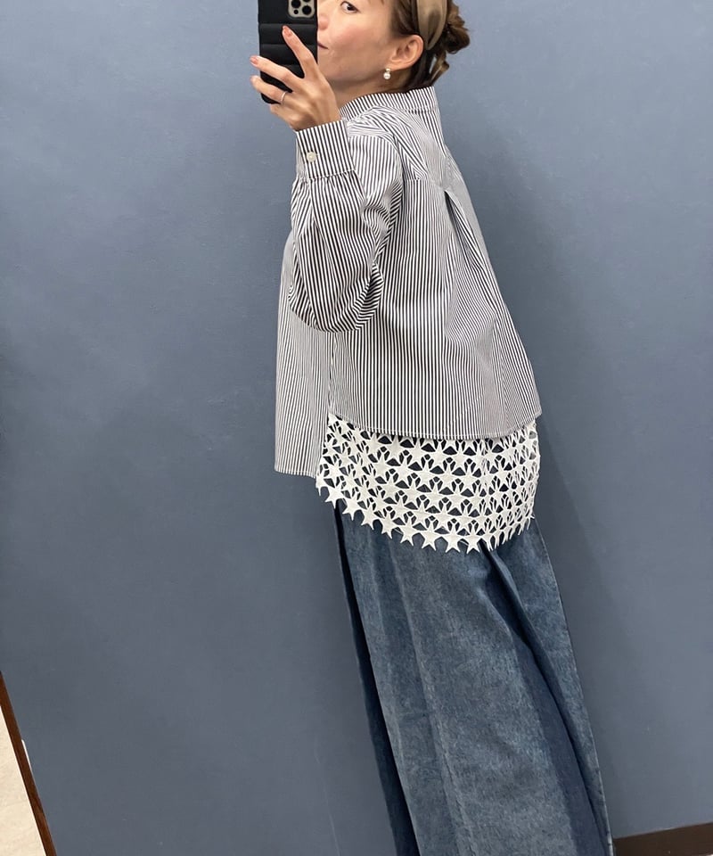 Pauline Bleu ポリーヌブロー レースデザインブラウス | HA-CHI