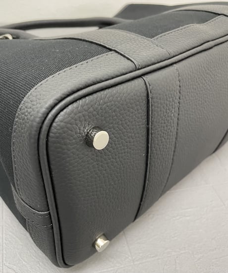 再販★牛革×canvas トートバックM  ブラック