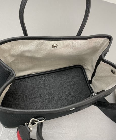 再販★牛革×canvas トートバックM  ブラック
